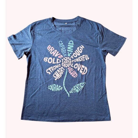 Floral Inspirational Graphic T Shirt Size L You Are Enough Positive Word Art - Picture 3 of 8